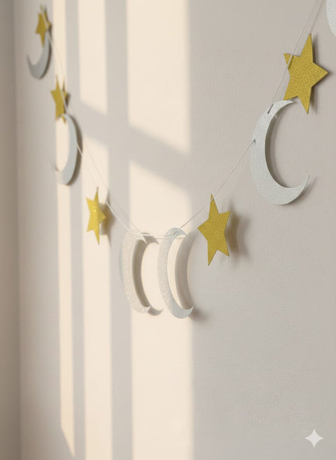 Gold Glitter Cutout Moon & Stars Bunting - 2 meters