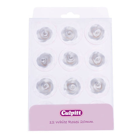 20mm White Sugar Roses 12 piece
