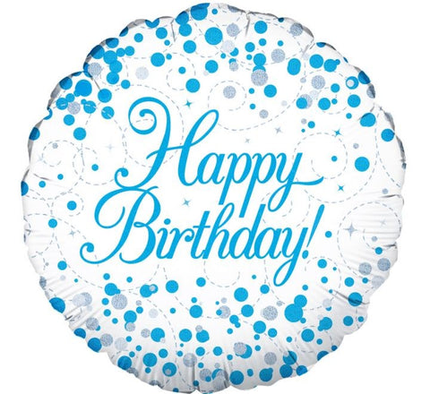 18" Blue and White Happy Birthday Foil Balloon