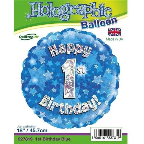 18" Blue and Silver 1st Birthday Balloon