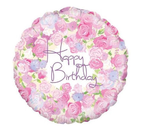 18" Floral Happy Birthday  Foil Balloon