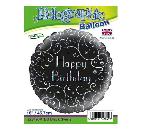 18" Black and Silver Happy Birthday Foil Balloon