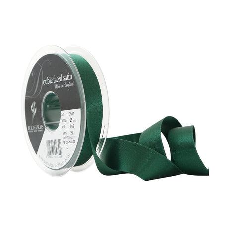 25mm x 20m Double Faced Poly Satin Ribbon per Metre - Forest Green