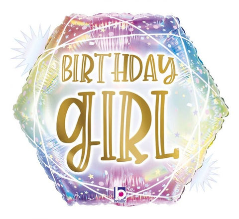 18" Hexagon Birthday Girl Foil Balloon