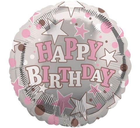 18" Silver and Pink Happy Birthday  Foil Balloon