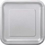 9" Silver Square Plates (Pack of 14)