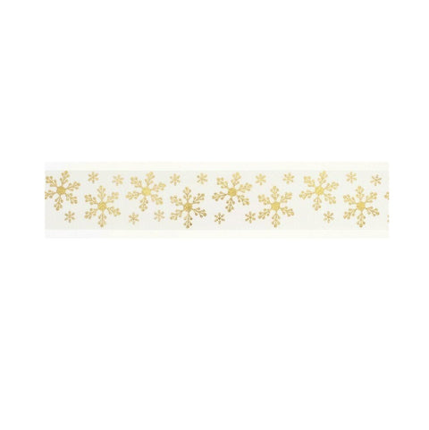 36mm Gold and Ivory Snowflakes Ribbon (1m)