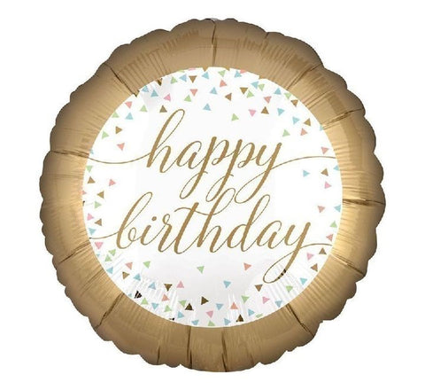 18" Gold and White Happy Birthday Foil Balloon