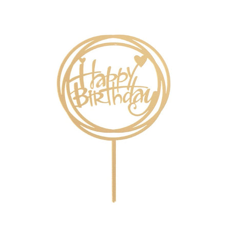 3 Circle Gold Happy Birthday Cake Topper