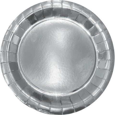 Metallic Silver Round Plate x8