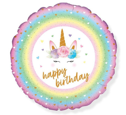 18" Flowers Unicorn Birthday Foil Balloon