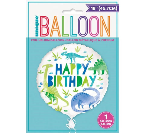 18" Blue & Green Dinosaur Round Foil Balloon