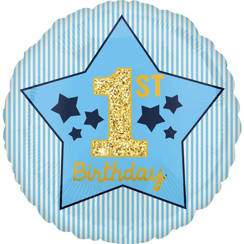 18" Blue and Gold 1st Birthday Balloon