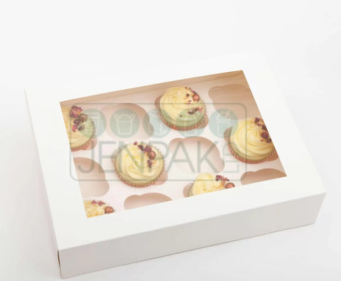 12 White Window Cupcake Box and Insert