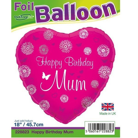 18" Heart Happy Birthday Mum Balloon