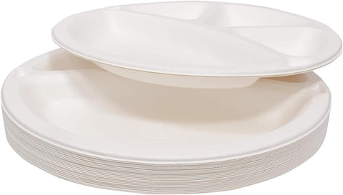 Bio Compostable 26cm/11" 4 Compartment Round Bagasse Plates Qty:50