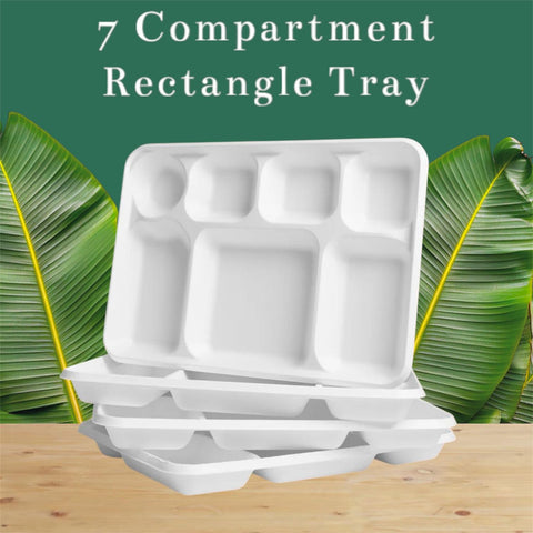 Bio Compostable 7 Comp Strong Bagasse  Rectangular White Plates (Pack of 25)