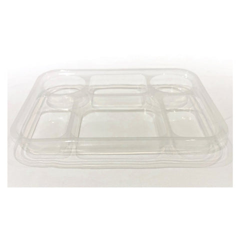 6 Comp Clear Rectangular Plastic Plates (Pack of 25)