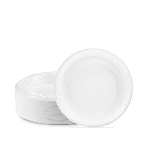 7" White Plastic Plates x 100