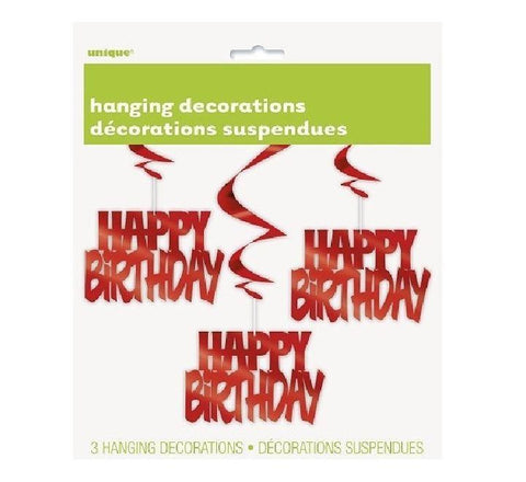 Happy Birthday Hanging Swirls Red (Pack of 3)