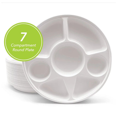 7 comp round bagasse plate (Pack of 50)