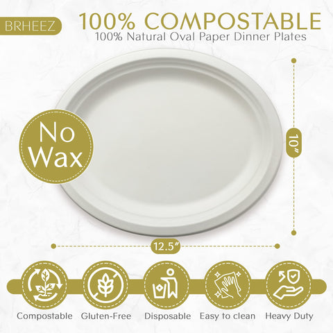 Bio Compostable 10.5" x 12" Oval Bagasse "Dosa / Pizza" Plates 1x50