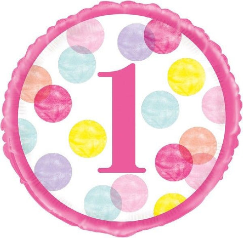 18" Polka Dot Pink 1st Blue Birthday Balloon