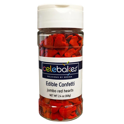 Celebakes Jumbo Red Hearts Edible Confetti, 2.4 oz