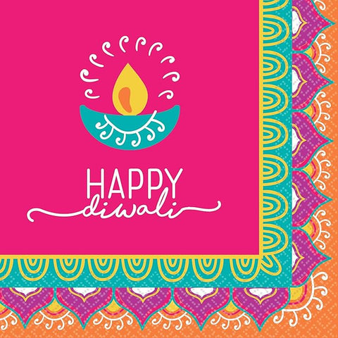 Happy Diwali Printed Beverage Napkins, 16 Pack
