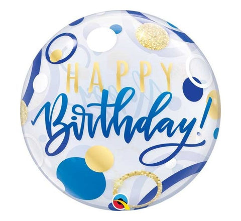 Blue and Gold Happy Birthday Bubble Balloon