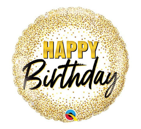 18" Gold Dot and White Happy Birthday Foil Balloon