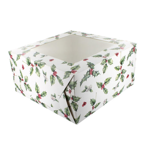Vintage Holly Square Cake Box -152 x 101mm (6 x 4")