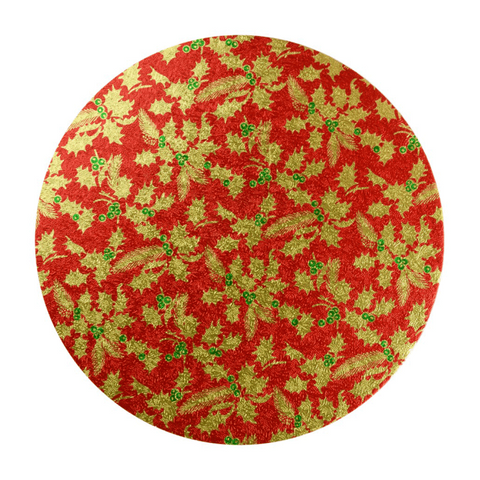 10" Round Christmas Cake Drum - Red Holly Pack of 10