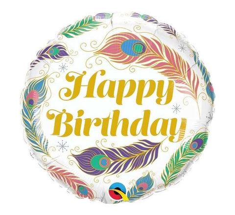 18" Peacock Feather Happy Birthday Foil Balloon