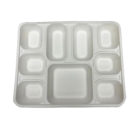 9 Compartment Rectangle Compostable Bagasse Plate Pack of 25