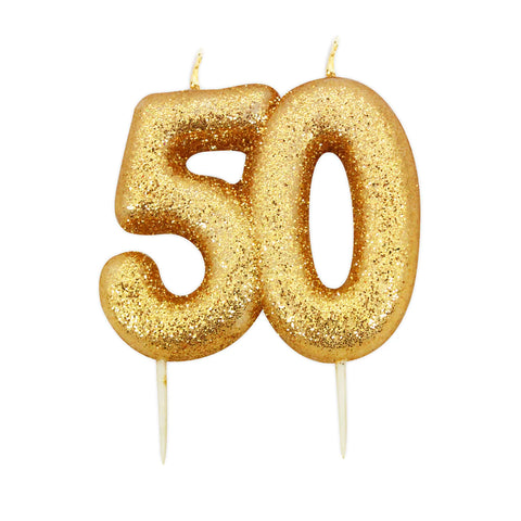 Age 50 Glitter Numeral Moulded Candle Gold