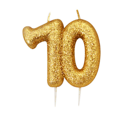 Age 70 Glitter Numeral Moulded Candle Gold