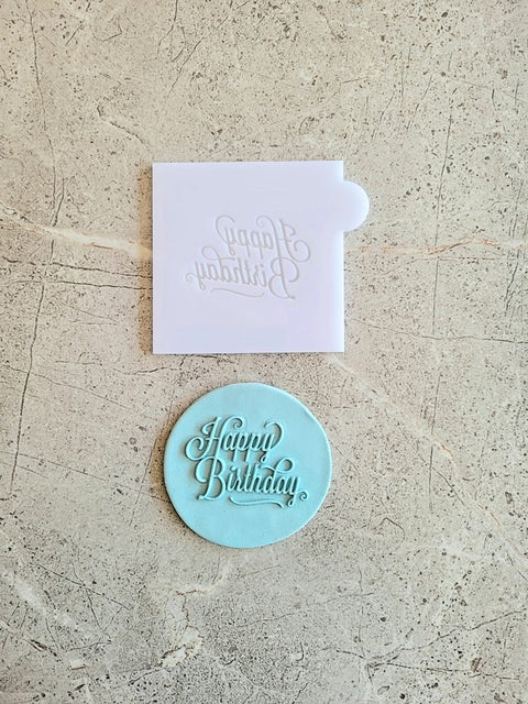 Happy Birthday Fancy Script Fondant Cookie Stamp