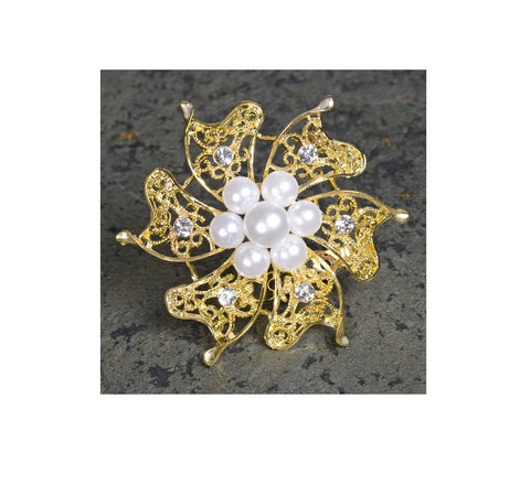 Gold Brooch with Pearls & Diamant? - Diameter 60mm