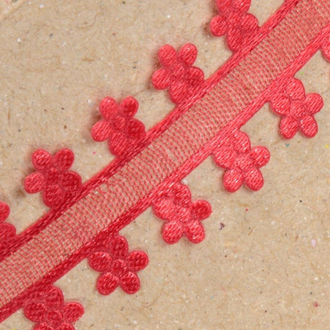 Daisy Edged Organza Ribbon Red - 10mm x 25m