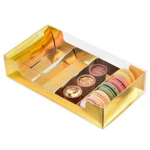 Cookie Box with PVC Lid - 200 x 110 x 44mm Gold