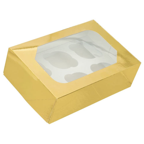 6 Glossy Gold Cupcake Box - Pack of 1