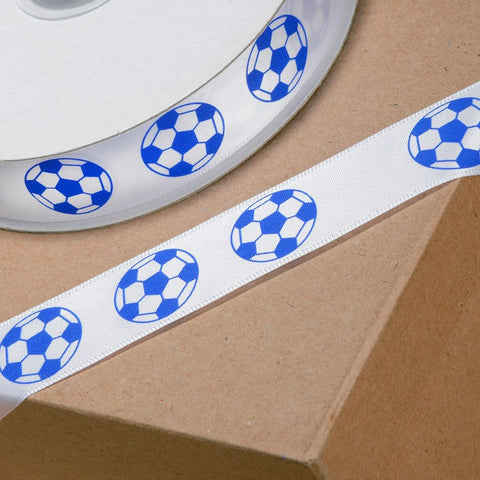 Printed Ribbon Football 20mm Blue - Metre