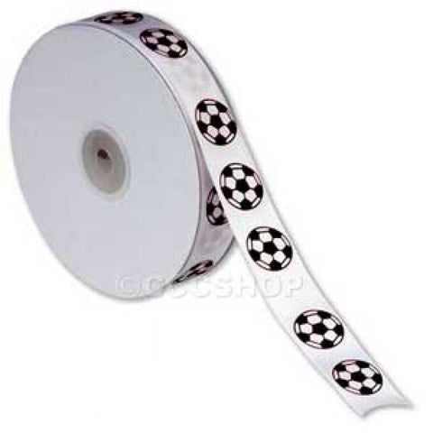 Printed Ribbon Football 20mm Black - Metre