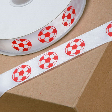 Printed Ribbon Football 20mm Red - Metre