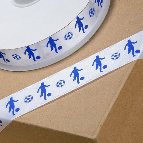 Printed Footballer Ribbon Blue 20mm x 50m - Limited Stock