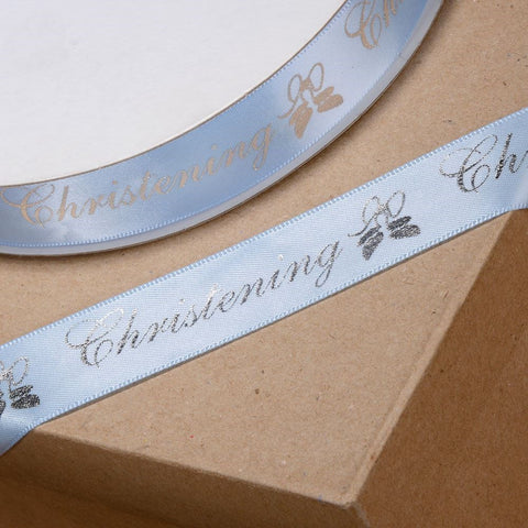 Printed Christening Ribbon Blue - 20mm x 50m