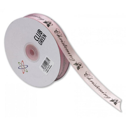 Printed Christening Ribbon Pink - 20mm x 50m