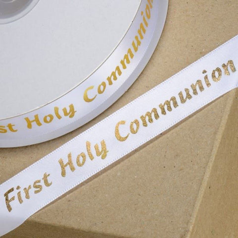 Printed Christening Ribbon Gold - 20mm x 50m