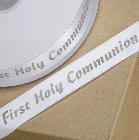 Printed Ribbon Communion 20mm Silver - Metre - Limited Stock